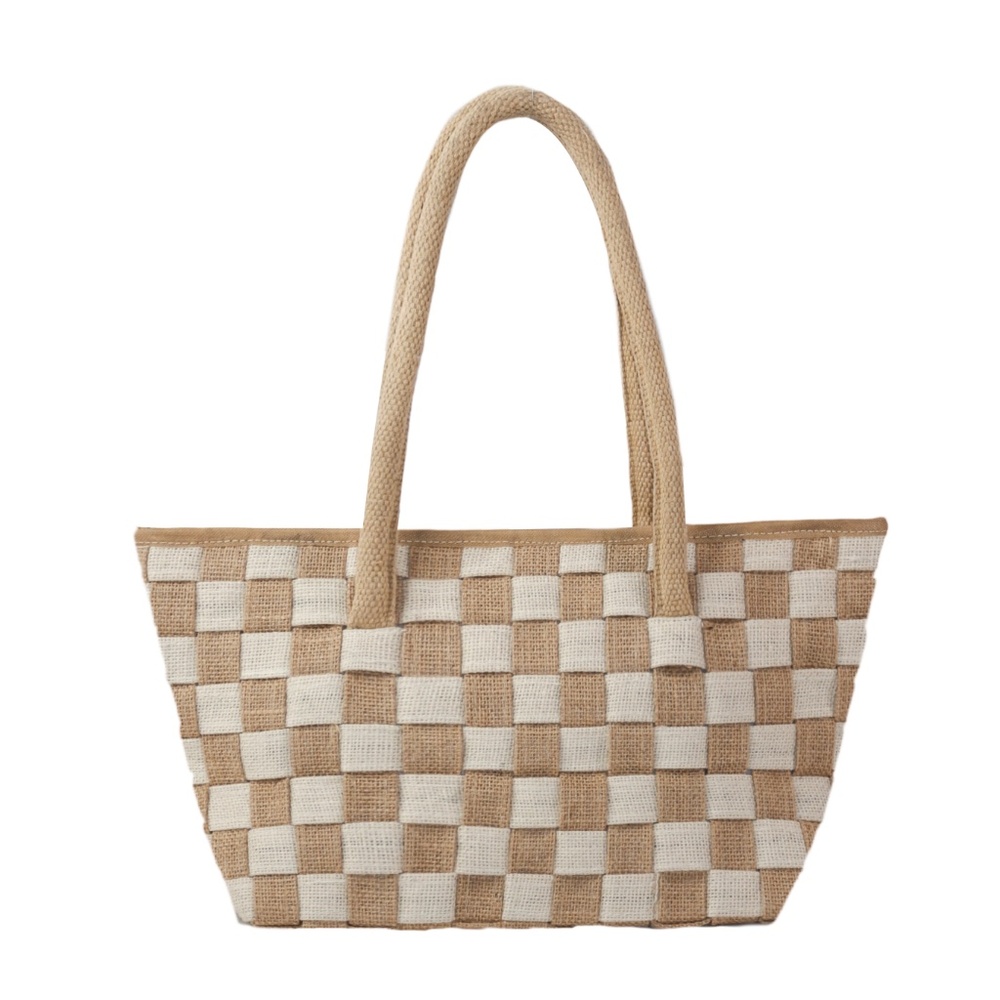 Isabelle LaRue Classic Checkered Handwoven Vegan Jute Handbag - White